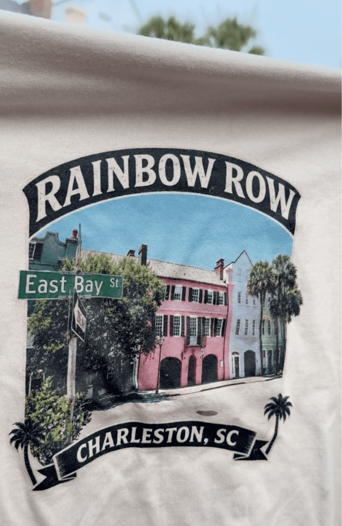 A custom Rainbow Row Charleston design printed on a shirt