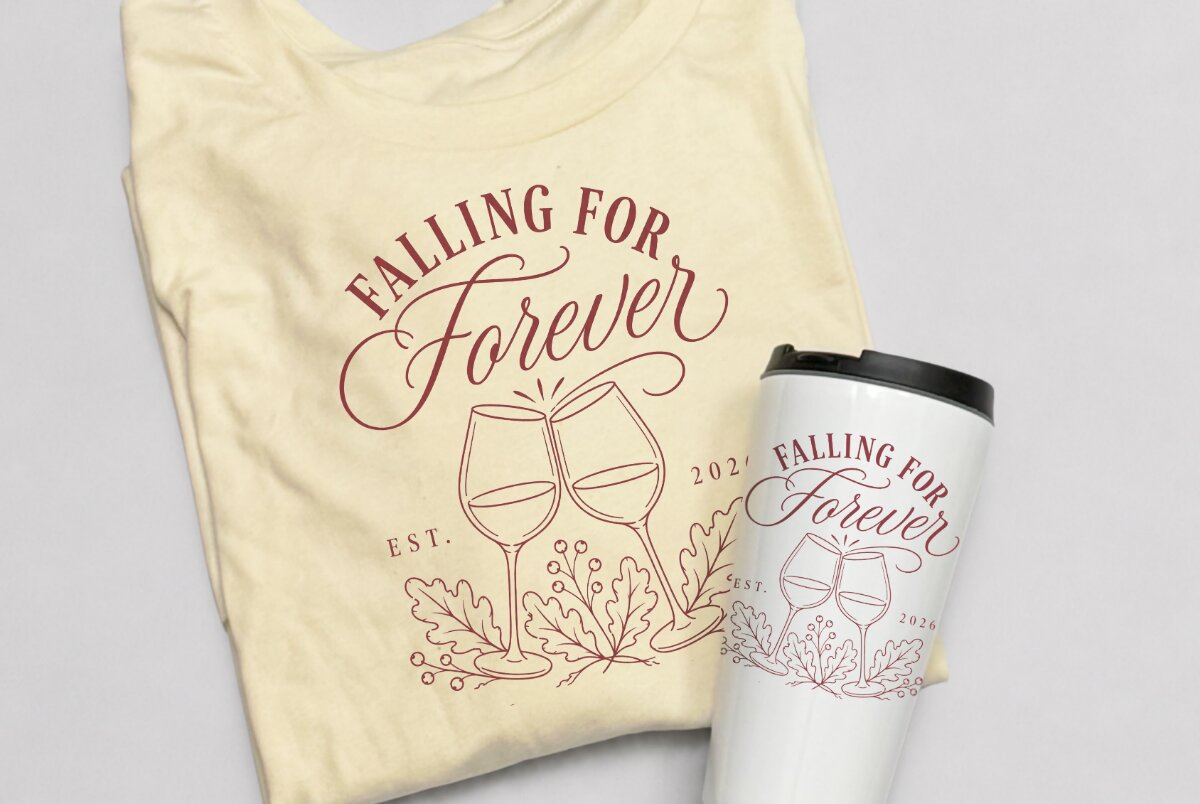 Fall wedding shirt and tumbler personalized with a matching design