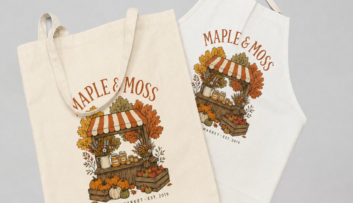 Matching personalized fall market tote bag and apron