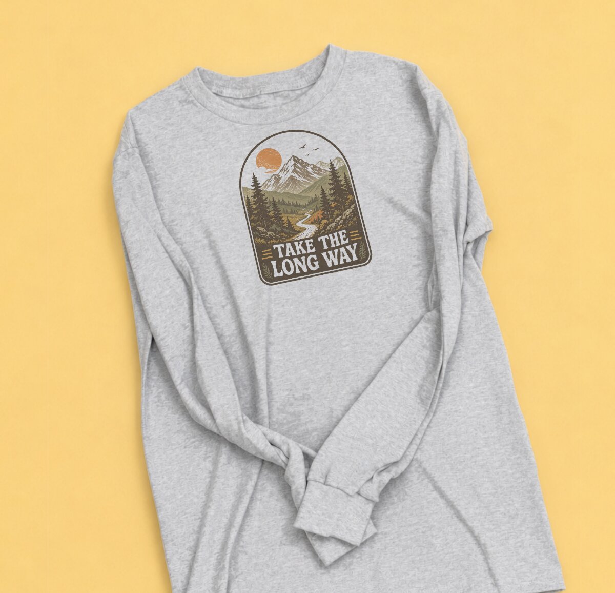 Long sleeve shirt decorated with a Take the Long Way design